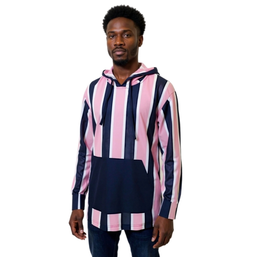 Straight Faded Retro Striped Colorblock Hoodie